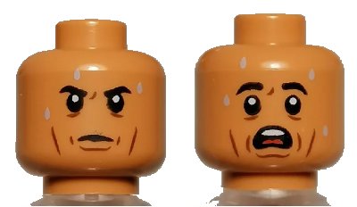 LEGO onderdeel Minifigure, Head Dual Sided Black Eyebrows, Cheek Lines, Sweat Drops Calm / Scared Pattern - Hollow Stud (3626pb2586)
