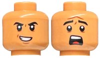 LEGO part Minifigure, Head Dual Sided Black Eyebrows, Dark Orange Furrows, Evil Smile / Scared Pattern - Hollow Stud 3626pb2639