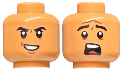 LEGO onderdeel Minifigure, Head Dual Sided Black Eyebrows, Dark Orange Furrows, Evil Smile / Scared Pattern - Hollow Stud (3626pb2639)