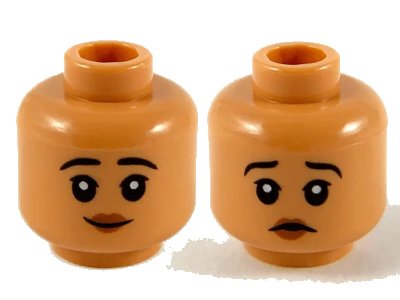 LEGO onderdeel Minifigure, Head Dual Sided Child Female Black Eyebrows, Red Lips, Smile / Worried Pattern - Hollow Stud (3626pb2731)