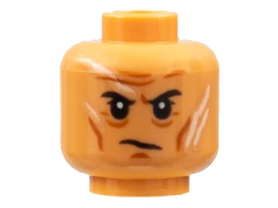 LEGO onderdeel Minifigure, Head Dark Orange Brow Furrows, Cheek Lines, Chin Dimple, Black Eyebrows, White Scars Pattern - Hollow Stud (3626pb2850)