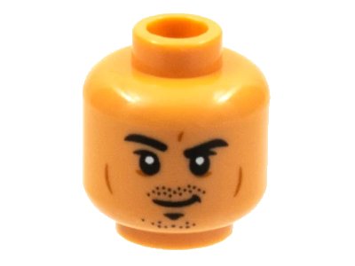 LEGO onderdeel Minifigure, Head Black Eyebrows and Stubble, Eyebrow Raised Right, Dark Orange Cheek Lines Pattern - Hollow Stud (3626pb2891)