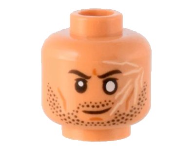 LEGO onderdeel Minifigure, Head Black Eyebrows, Stubble, Dark Orange Brow Furrow, Cheek Lines and Chin Dimple, White Scars, Blind Left Eye Pattern - Hollow Stud (3626pb2983)
