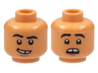 LEGO part Minifigure, Head Dual Sided, Black Eyebrows, Gap in Teeth, Stubble, Lopsided Smile / Scared Pattern - Hollow Stud 3626pb3025