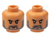 LEGO part Minifigure, Head Dual Sided, Black Eyebrows, Dark Bluish Gray Beard, Neutral / Sneer with Teeth Pattern - Hollow Stud 3626pb3040