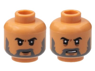 LEGO onderdeel Minifigure, Head Dual Sided, Black Eyebrows, Dark Bluish Gray Beard, Neutral / Sneer with Teeth Pattern - Hollow Stud (3626pb3040)