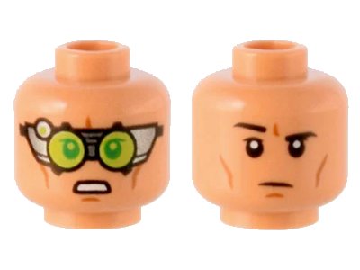 LEGO onderdeel Minifigure, Head Dual Sided SW Silver Visor, Lime Lenses, Cheek Lines, Open Mouth Grimace / Black Eyebrows, One Raised Pattern - Hollow Stud (3626pb3045)