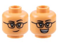 LEGO part Minifigure, Head Dual Sided Female Black Eyebrows and Glasses, Lopsided Grin / Open Mouth Smile Pattern - Hollow Stud 3626pb3173