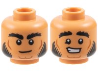 LEGO onderdeel Minifigure, Head Dual Sided Black Bushy Eyebrows and Sideburns, Medium Nougat Contour Lines, Neutral / Worried Open Mouth Smile Pattern - Vented Stud 3626pb3680