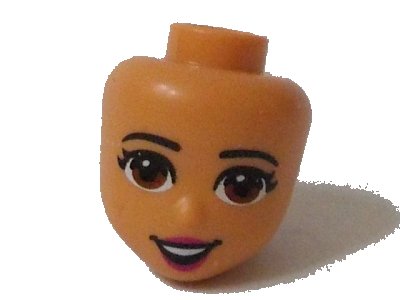 LEGO onderdeel Mini Doll, Head Friends with Brown Eyes, Eyelashes, Magenta Lips and Open Mouth Smile Pattern (66441)