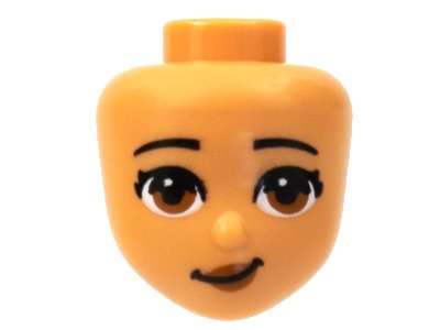LEGO onderdeel Mini Doll, Head Friends with Black Eyebrows, Medium Nougat Eyes and Lips, Lopsided Grin Pattern (Olivia) (79477)