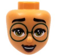 LEGO part Mini Doll, Head Friends with Black Eyebrows, Large Dark Green Glasses, Olive Green Eyes, Dark Red Lips Pattern (Mirabel) 83510