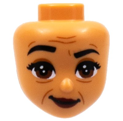 LEGO onderdeel Mini Doll, Head Friends with Black Eyebrows, Right Raise, Reddish Brown Eyes, Dark Red Lips Pattern (Alma) (83514)