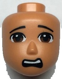 LEGO part Mini Doll, Head Friends Male Large with Reddish Brown Eyes, Black Eyebrows and Scared Open Mouth Pattern 84070
