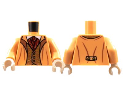 LEGO onderdeel Torso Suit Jacket, Copper Lapels and Vest with Lime Filigree, Dark Red Ascot Pattern / Nougat Arms / Light Nougat Hands (973pb4376c01)