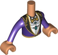 LEGO onderdeel Torso Mini Doll Boy Dark Purple Suit Jacket with Gold Bow Tie and Filigree Pattern, Nougat Arms with Hands with Dark Purple Long Sleeves FTBpb059c01