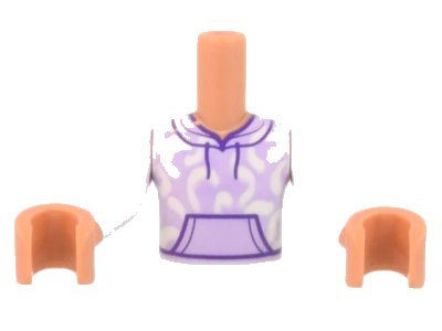 LEGO onderdeel Torso Mini Doll Boy White and Lavender Hoodie Pattern, Nougat Arms with Hands with White Sleeves (FTBpb072c01)