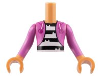 LEGO part Torso Mini Doll Boy Dark Pink Hoodie over Shirt with Black and White Stripes with Cat Ears Pattern, Nougat Arms with Hands with Dark Pink Long Sleeves FTBpb100c01
