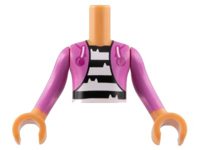 LEGO onderdeel Torso Mini Doll Boy Dark Pink Hoodie over Shirt with Black and White Stripes with Cat Ears Pattern, Nougat Arms with Hands with Dark Pink Long Sleeves (FTBpb100c01)