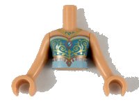 LEGO part Torso Mini Doll Girl Medium Azure and Light Aqua Top with Gold Necklace and Filigree, Copper Trim Pattern, Nougat Arms with Hands FTGpb223c01