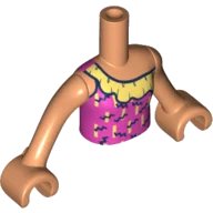 LEGO onderdeel Torso Mini Doll Girl Dark Pink Swimsuit Top with Bright Light Yellow and Black Ruffle Pattern, Nougat Arms with Hands FTGpb238c01