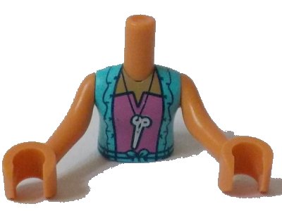 LEGO onderdeel Torso Mini Doll Girl Medium Azure Vest with Ruffles over Dark Pink Top with Scissors Pattern, Nougat Arms with Hands (FTGpb249c01)