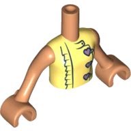 LEGO part Torso Mini Doll Girl Bright Light Yellow Dress Top with Ruffles and 3 Metallic Pink Heart Buttons Pattern, Nougat Arms with Hands FTGpb266c01
