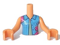 LEGO part Torso Mini Doll Girl Medium Blue Vest with Dark Pink Flowers over Olive Green Top Pattern, Nougat Arms with Hands FTGpb326c01