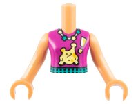 LEGO onderdeel Torso Mini Doll Girl Magenta Top, Star Necklace, Dark Turquoise Belt, Bright Light Yellow Alien with Exclamation Mark Pattern, Nougat Arms with Hands FTGpb398c01