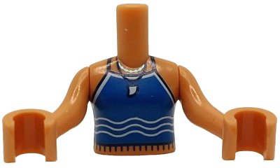 LEGO part Torso Mini Doll Girl Blue Tank Top with White Wavy Lines, Tooth and Silver Necklace Pattern, Nougat Arms with Hands (FTGpb509c01)