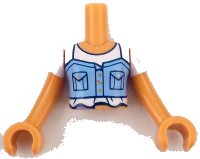 LEGO onderdeel Torso Mini Doll Girl Bright Light Blue Vest with Dark Blue Pockets over White T-Shirt with Folds Pattern, Nougat Arms with Hands with White Short Sleeves FTGpb519c01