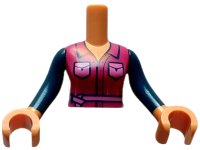 LEGO part Torso Mini Doll Woman Magenta Top with Bright Pink Pockets and Ribbon Pattern, Nougat Arms with Hands with Dark Blue Long Sleeves FTWpb367c01