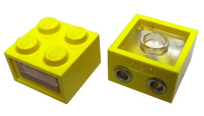 LEGO onderdeel Electric, Light Brick 4.5V 2 x 2 with 2 Plug Holes, Trans-Clear Smooth Lens (08010cc01)
