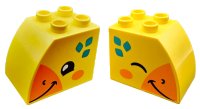 LEGO part Duplo, Mattone 2 x 3 x 2 Schräge Curva con Piume Azzurro Scuro, Becco Arancione e Guance, Occhi Neri, Sorriso e Narici, Motivo Testa di Gallo 11344pb016