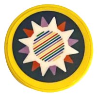 LEGO part Tile, Round 2 x 2 with Bottom Stud Holder with Lavender, Red, and White Star with Barcode on Dark Blue Background Pattern (Sticker) - Set 71395 14769pb469