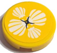 LEGO part Tile, Round 2 x 2 with Bottom Stud Holder with Cushion with White Shells and Black Button on Yellow Background Pattern (Sticker) - Set 41380 14769pb511