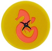 LEGO part Tile, Round 2 x 2 with Bottom Stud Holder with Cushion with Black Button and Coral Seahorse Pattern (Sticker) - Set 41381 (14769pb604)