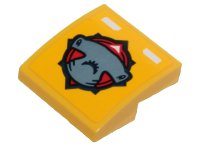 LEGO part Slope, Curved 2 x 2 x 2/3 with Hammerhead Shark Head, Red Compass Rose on Yellow Background Pattern (Sticker) - Set 60264 15068pb257