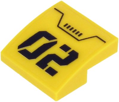LEGO onderdeel Slope, Curved 2 x 2 x 2/3 with Black '02', Rectangles and Line on Transparent Background Pattern (Sticker) - Set 60265 (15068pb266)