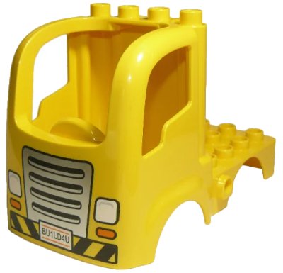 LEGO onderdeel Duplo Car Body Truck 4 x 4 Flatbed with 4 Top Studs with Grille, Headlights, and 'BU1LD4U' Pattern (15454pb06)