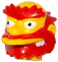 LEGO part Minifigure, Head, Modified Simpsons Groundskeeper Willie with Red Beard, Eyebrows and Hair Pattern 19679pb01