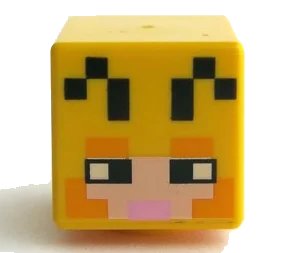 LEGO onderdeel Minifigure, Head, Modified Cube with Pixelated Light Nougat Face, Black Eyes and Antennae, Bright Pink Mouth, and Bright Light Orange Eyebrows and Cheeks Pattern (Minecraft Beekeeper) (19729pb035)