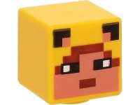LEGO onderdeel Minifigure, Head, Modified Cube with Pixelated Nougat Face, Black Eyes and Ears, and Reddish Brown Hair and Mouth Pattern (Minecraft Ocelot Skin) 19729pb045