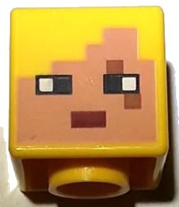 LEGO onderdeel Minifigure, Head, Modified Cube with Pixelated Nougat Face, Black Eyes, Dark Red Mouth, and Medium Nougat Eye Scar Pattern (Minecraft Dragon Archer) 19729pb065