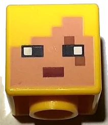 LEGO onderdeel Minifigure, Head, Modified Cube with Pixelated Nougat Face, Black Eyes, Dark Red Mouth, and Medium Nougat Eye Scar Pattern (Minecraft Dragon Archer) (19729pb065)