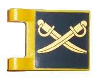 LEGO part Flag 2 x 2 Square with Gold Crossed Cutlasses on Dark Blue Background Pattern 2335pb107