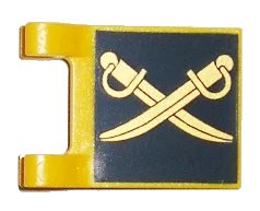 LEGO onderdeel Flag 2 x 2 Square with Gold Crossed Cutlasses on Dark Blue Background Pattern (2335pb107)