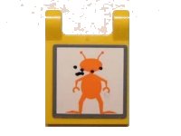 LEGO part Flag 2 x 2 Square with Orange Alien and Bullet Holes Pattern (Sticker) - Set 5985 2335pb111
