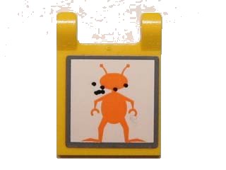 LEGO onderdeel Flag 2 x 2 Square with Orange Alien and Bullet Holes Pattern (Sticker) - Set 5985 (2335pb111)
