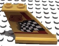 LEGO part Queue 4 x 1 x 3 avec Motif Drapeau Damier Noir et Blanc, Ligne Rouge et Numéro 5 Côté Droit du Modèle (Autocollant) - Ensemble 8225 2340pb002r